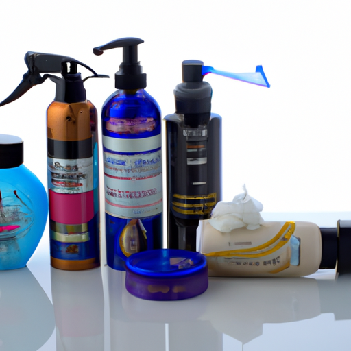 תמונה של מגוון מוצרי טיפוח לשיער כולל קרמים לעיצוב, שמפו ומרכך