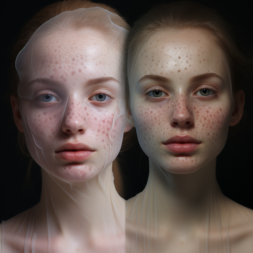 השוואה לפני ואחרי של עור שטופל בחוטי קולגן.